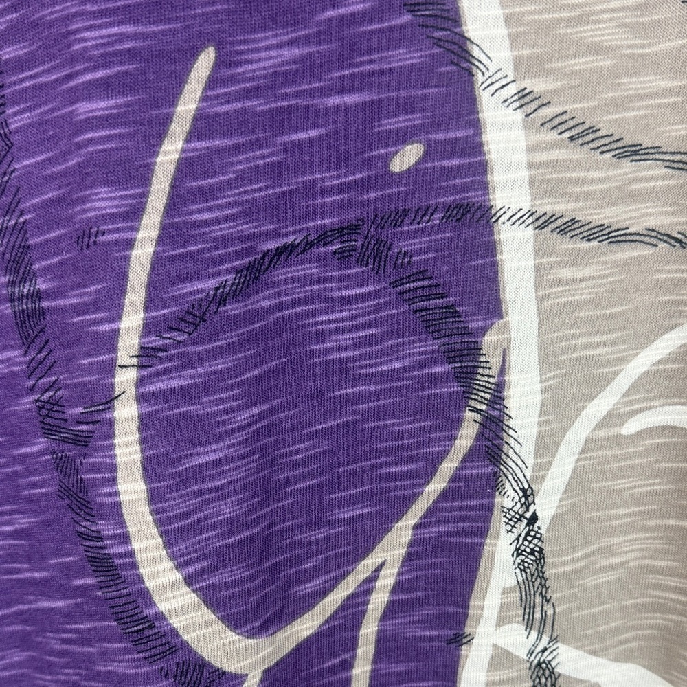Chico's Cotton Modal Blend Purple Tan Round Neck Abstract 3/4 Sleeve Medium Top - Picture 8 of 11